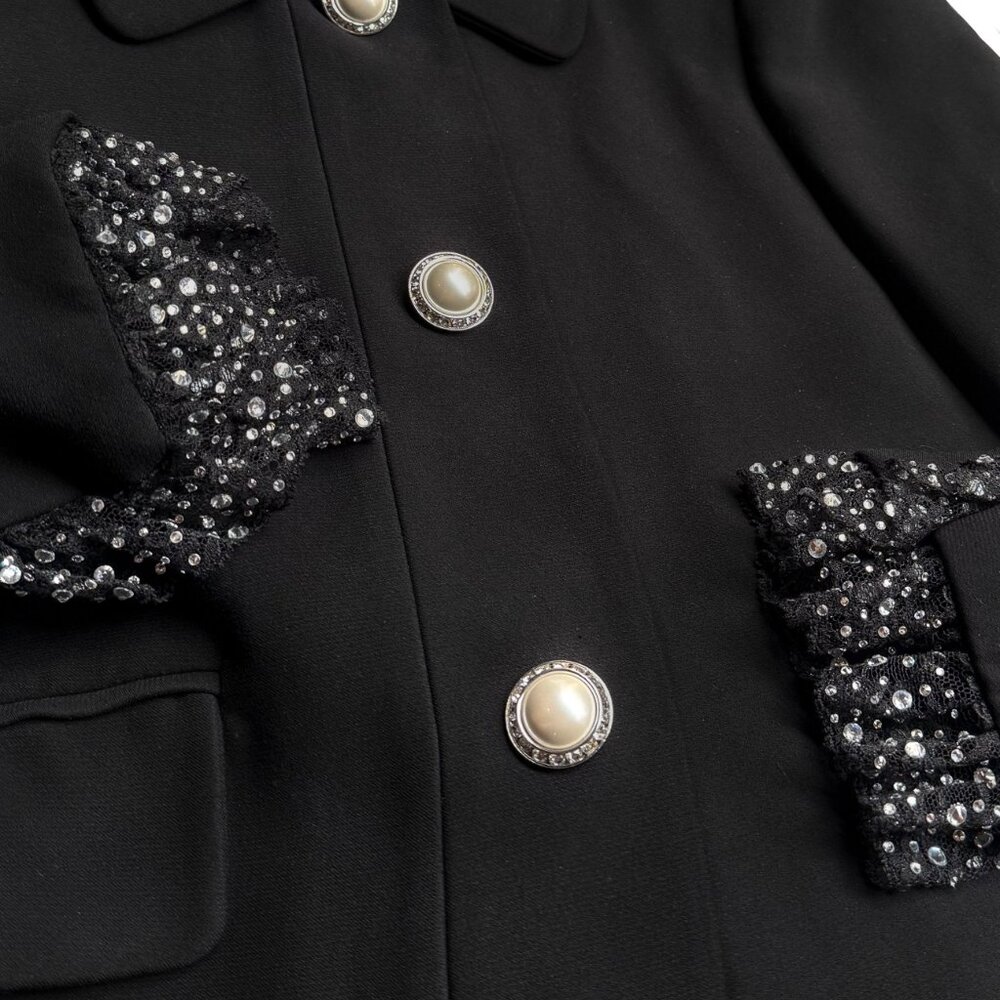 Miu Miu 2018 Pearl Buttons Crystal Lace Cuffs Black Blazer - Picture 3 of 11